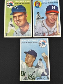 (3) 1954 Topps Baseball Cards: Ford, Mathews, Sain