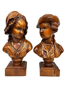 Pair of 20th Century Copies of Parian French Busts in Linden Wood