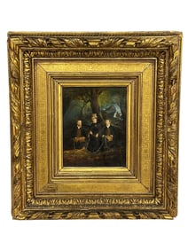 Oil on Board Signed Woman With Two Suitors