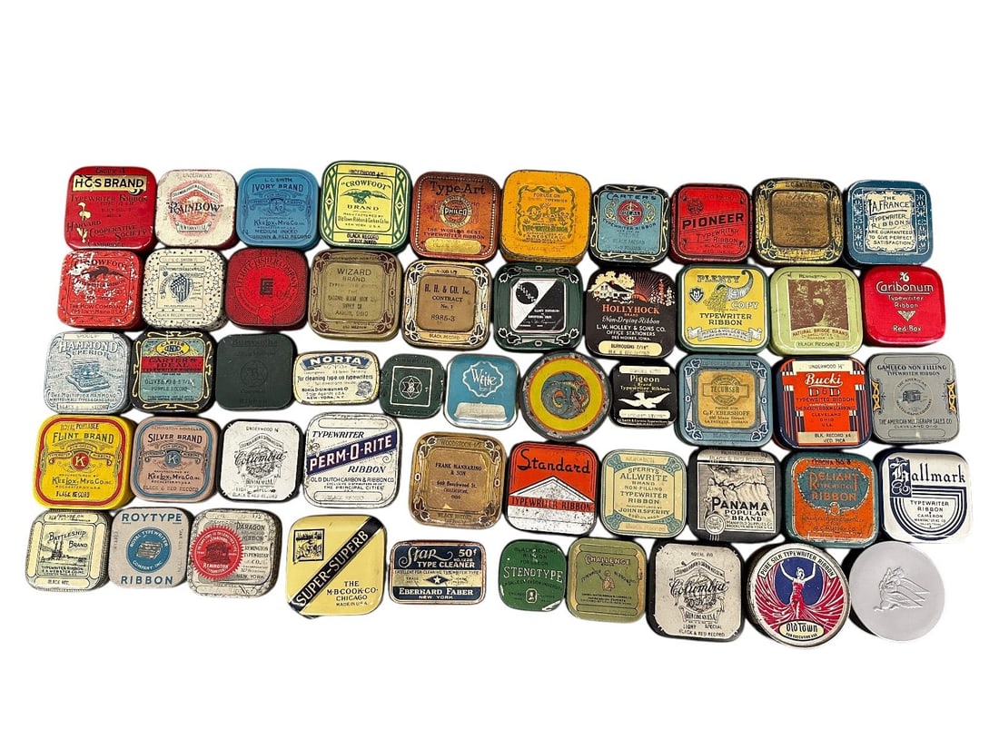 (52) Antique Typewriter Ribbon Tins Including (20) With Ribbons (1 of 5)