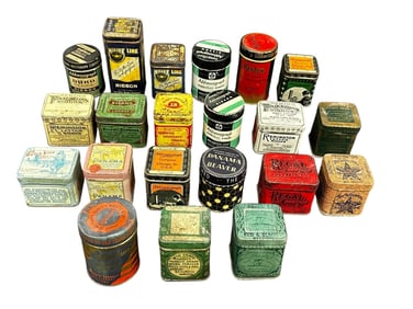 (21) Tall Square, and Round Antique Typewriter Ribbon Tins Some With Ribbons