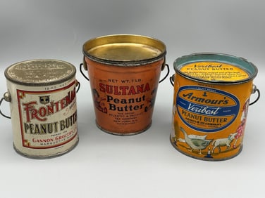 (3) Vintage Peanut Butter Tins; Sultana, Armour's, Frontenac