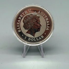 2005 $1 Australia One Ounce Silver Gilt Rooster Lunar Series 1