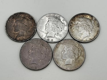(5) Silver Peace Dollars: (1) 1924, (3) 1925, (1) 1935-S