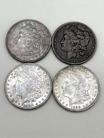 (4) Morgan Silver Dollars: (1) 1885-O, (1) 1888, (1) 1888-O, (1) 1899-O