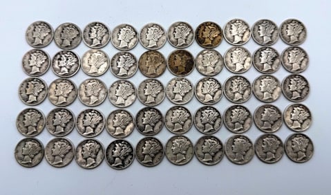 Roll of Mercury Dimes (50) Silver Dimes