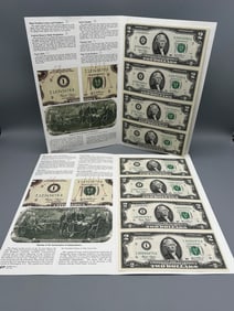 (2) 2003 Uncut Sheets $2 Dollar Bills Bureau of Engraving and Printing