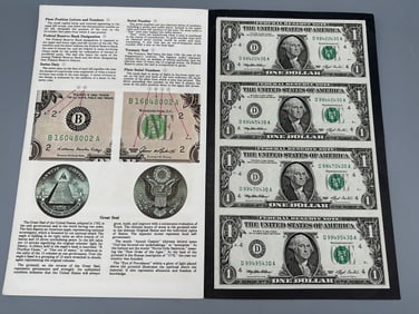 1993 Uncut Sheet $1 Bills Bureau of Engraving and Printing