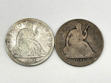 (2) Seated Liberty Half Dollars; 1866, 1846-O.