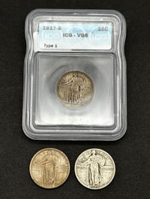 (3) Standing Liberty Silver Quarters One Graded