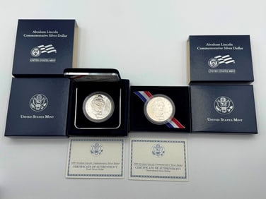 (2) 2009 Abraham Lincoln Commemorative Silver Dollars US Mint