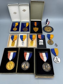 Group of AFLA Amateur Fencers League Medals in Gold Filled and Sterling