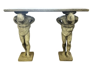 Cast Cement Atlas Marble Top Table Outdoor Sculpture