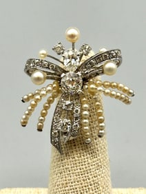 Lady's Platinum, Diamond (2.84 Carats), & Pearl Brooch With Appraisal