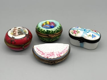 (4) Peint Mein Limoges Miniature Dresser Boxes
