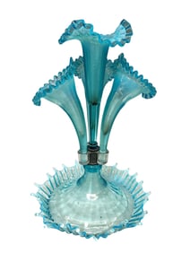 L.G. Wright Blue Opalescent Epergne