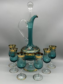 Empoli Italian Art Glass Decanter and Cordial Glasses Set