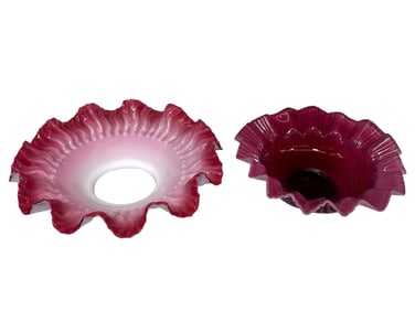 (2) Pieces Fenton Cranberry Opalescent Ruffled Dishes