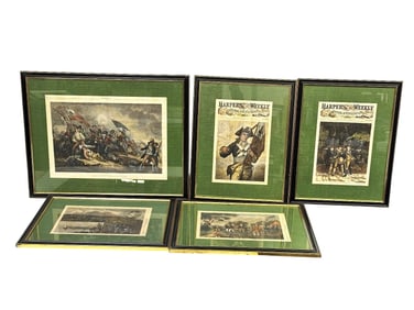 (5) Harper's Weekly Hand Colored Engravings Framed: Civil War Scenes
