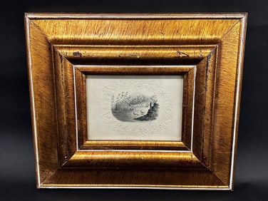 Embossed Pencil Drawing c.1800 in Heavy Gilt Frame