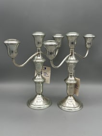 Pair Weighted Sterling Silver Candelabras Schweitzer Silver Corp. 1950s-1960s