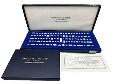 The 100 Greatest Stamps of the World Sterling Silver Miniature Collection With Booklets and COA.