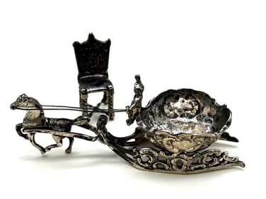 .930 Silver Figural Carriage Salt Cellar, With Miniature Silver Chair