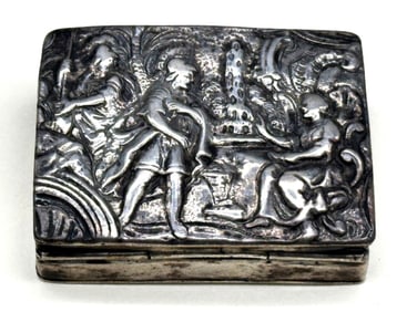 .800 Silver Repousse Galante Scene Snuff Box