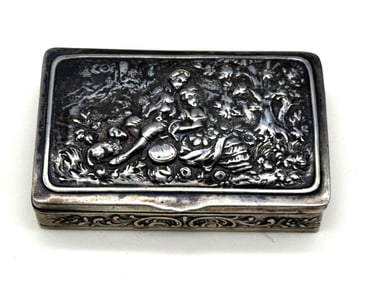 .800 Silver Repousse Galante Scene Snuff Box