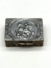.800 Silver Repousse St. George Slaying the Dragon Snuff Box