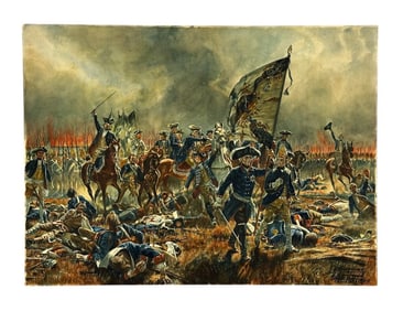 Hans Volck 1905 Watercolor "Battle of Zorndorf"
