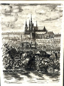 Watercolor Prague Czechoslovakia Prague Castle Complex