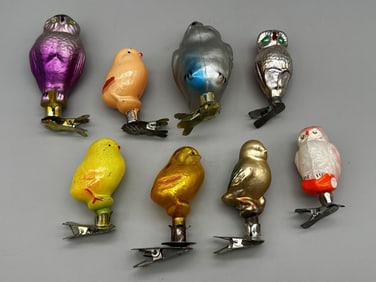 (8) Russian Glass Bird Clip-On Ornaments