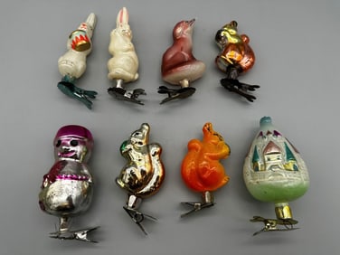 (8) Russian Glass Animal Clip-On Ornaments