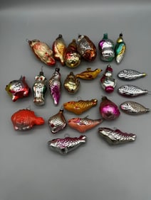 (22) Vintage Glass Fish and Bird Ornaments