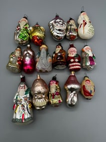 (16) Vintage Glass Santa Claus Ornaments