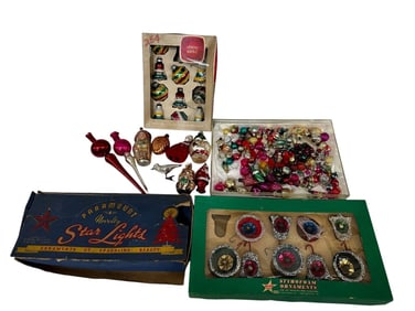 Group of Vintage Christmas Bulbs, Lights and Ornaments