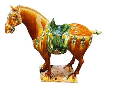 Large Tri-Color Glazed Ceramic Terra Cotta Sancai Horse