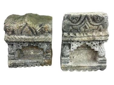 Pair of Sandstone Indian Mughal Aala Oil Lamps