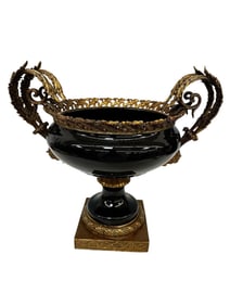 Black Porcelain and Bronze Ormolu Mounted French Empire Urn