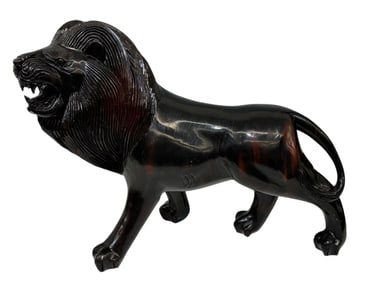Large Carved Ebony Wooden Lion