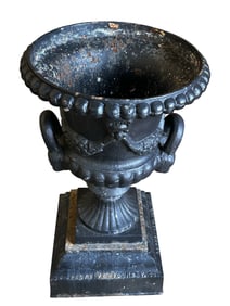 Cast Iron Black Painted Urn Yard Sculpture Co-Operative Foundry Co. Rochester, NY.