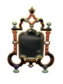 Jeweled Brass Mirror With Cabochons Stones