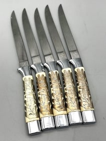 Set of (5) Solinger Germany Silver Overlay Steak Knives