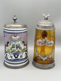 (2) Porcelain and Glass Tankards