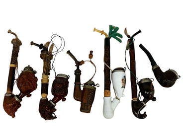 (6) Black Forest Figural and Porcelain Pipes