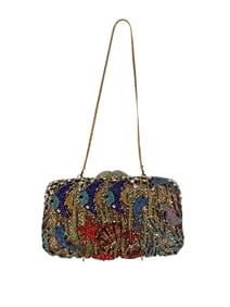 Off Park Collection Hand Beaded Rhinestone Coral Crystal Clutch