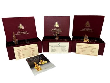 (3) Sets 1986, 1987, 1988 Gold Christmas Ornament Collection (12) Each