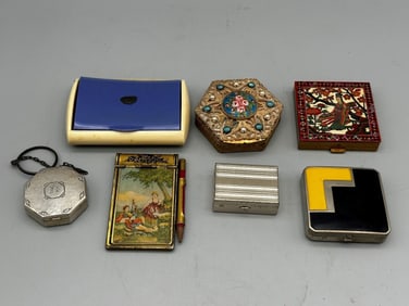 Group of Compacts and Pill Holders Art Deco, Cloisonne.