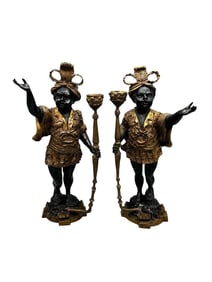 Pair Renaissance Revival Blackamoor Bronze Figural Candelabras